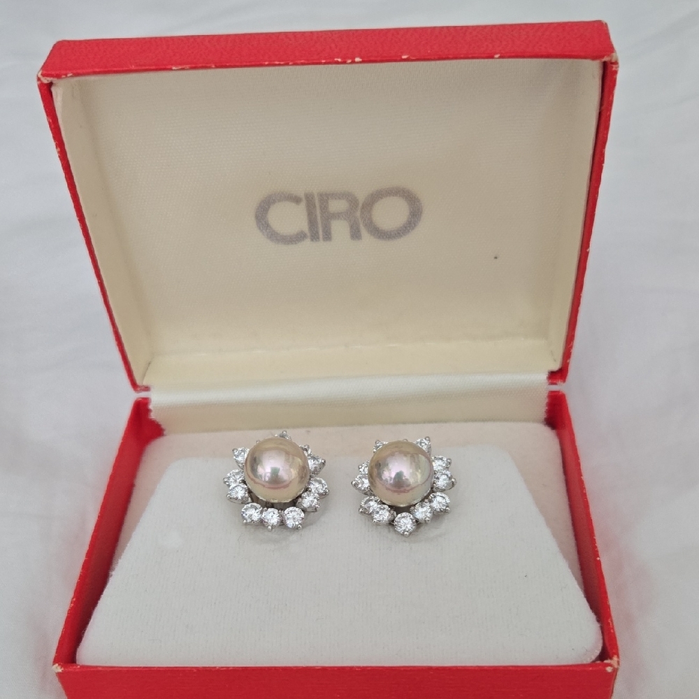 CIRO Pearl and Faux Diamond Earrings